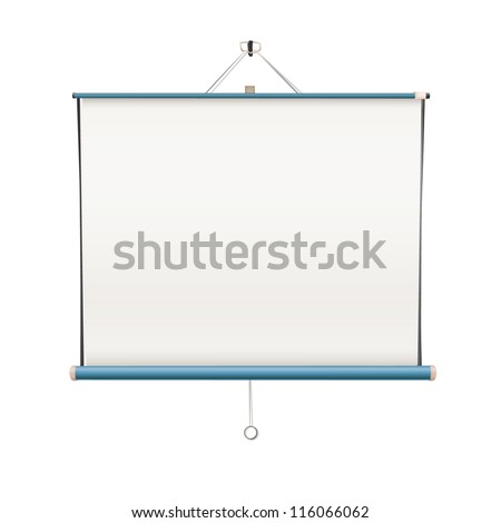 Empty white projector screen hanging from wall. isolated vector design.