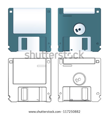 Realistic and sketch of diskette. Vector design.