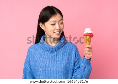 Similar – Image, Stock Photo Funny girl eating cream soup during lunch