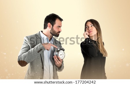 Angry man because his girlfriend has been late for an appointment