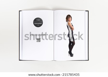 Young woman with hers arms crossed printed on book