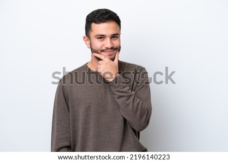 Similar – Image, Stock Photo Pensive young man in black studio with smoke