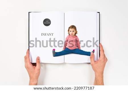Little girl sitting  printed on book