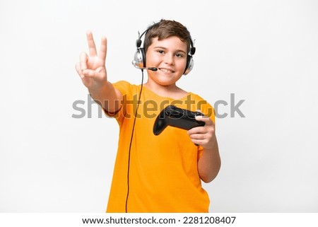 Similar – Image, Stock Photo Little gamer celebrating victory in VR game