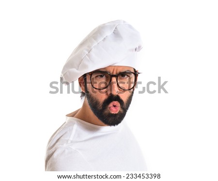 Angry chef shouting over white background