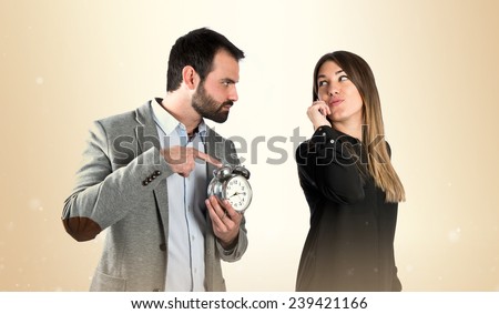 Angry man because his girlfriend has been late for an appointment
