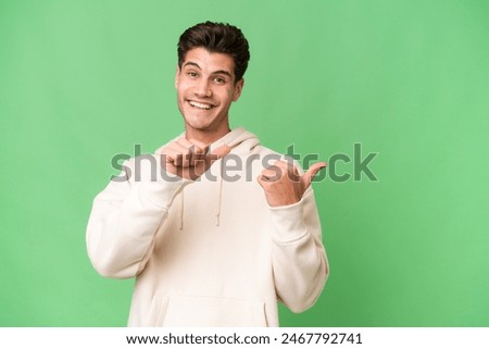 Similar – Image, Stock Photo Happy young guy smiling with closed eyes against red background