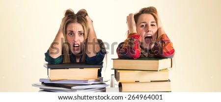 frustrated students over white background
