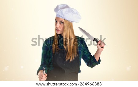 Crazy and dangerous woman holding knives