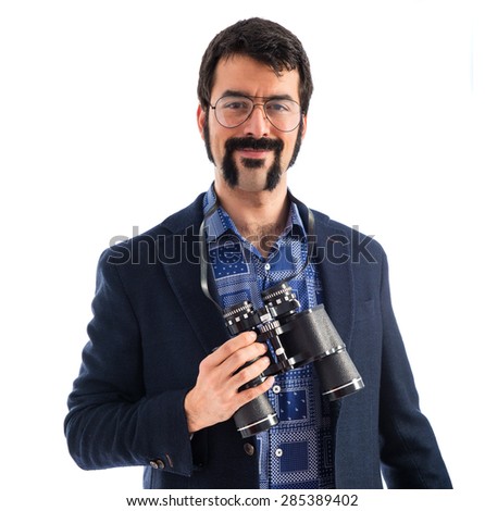 Vintage young man with binoculars