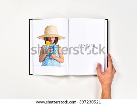 Girl drinking soda printed on book