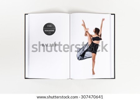 Young fitness female dancing printed on book