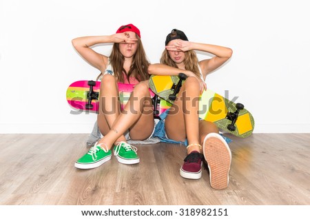 Similar – Image, Stock Photo Anonymous partner covering eyes of black woman near cement wall