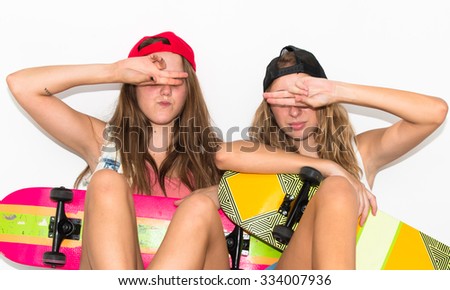 Similar – Image, Stock Photo Anonymous partner covering eyes of black woman near cement wall