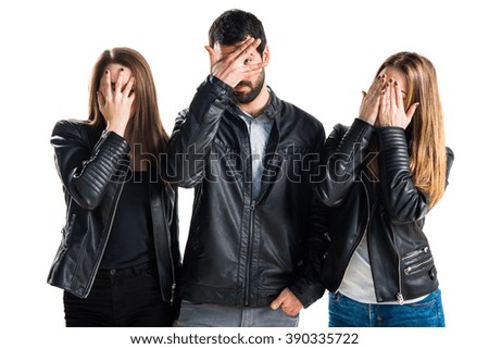 Similar – Image, Stock Photo Anonymous partner covering eyes of black woman near cement wall