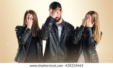 Similar – Image, Stock Photo Anonymous partner covering eyes of black woman near cement wall