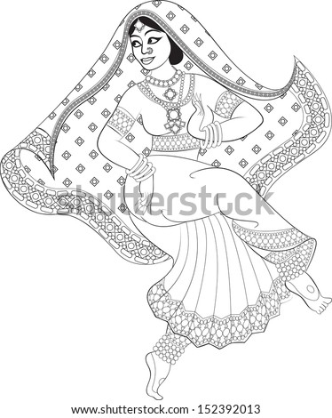 Outline Sketch Of Indian Woman Dancer Dancing Stock Vector Illustration ...