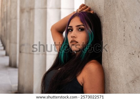Similar – Image, Stock Photo cheerful young woman between red stripes