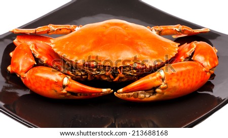 Steamed black crab in isolated on black background