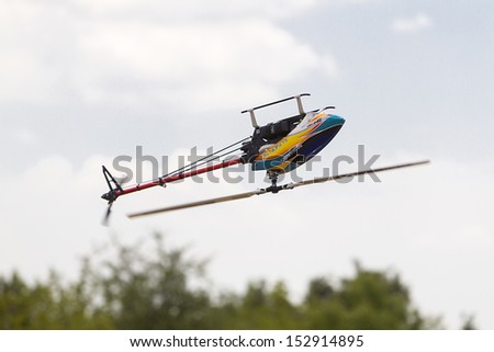 Giannitsa, Greece - June 8 : National aeromodelling race, F3C aerobatic helicopters, nitro, gasoline and electric remote control models on June 8, 2013 in Giannitsa, Greece.