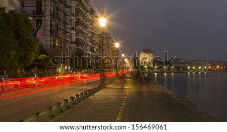 THESSALONIKI, GREECE - NOV 26: Thessaloniki City, view from the sea at night, Greece 26 November, 2012 in Thessaloniki, Greece