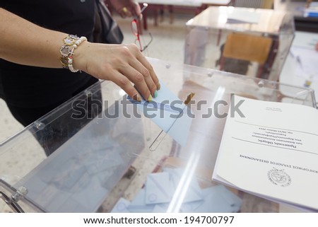 THESSALONIKI, GREECE, MAY 25, 2014: Highlights during the municipal, European and regional elections in Greece. 10 million Greeks are voting to elect mayors and European political parties.