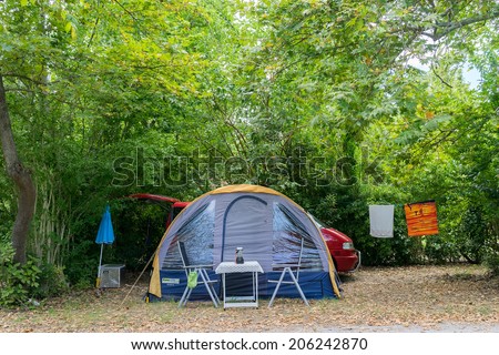 ASPROVALTA, GREECE- JULY 15, 2014: Tents in organized camping in summertime in Asprovalta, Greece. Many tourists are choosing camping for their summer in Greece.