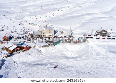 FALAKRO, GREECE - FEBRUARY 11, 2013: Aerial view of Falakro ski center, Greece. The ski resort of Falakro Mountain is located in the area of Dramas, in Greece.