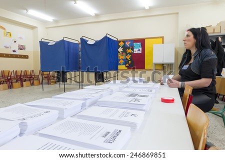 THESSALONIKI, GREECE, JANUARY 25, 2015: Highlights during Greek General Election 2015. Greeks are voting on Sunday to elect the 300 members of the parliament in accordance with the constitution.