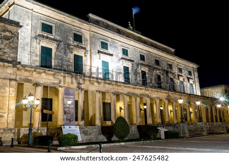 CORFU - GREECE, JANUARY 7 2015: Old British palace by night at Corfu Island, Greece