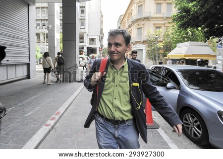 ATHENS, GREECE - JUNE 28, 2015: The Greek government has announced that the new finance minister, Euclid Tsakalotos. Portraits