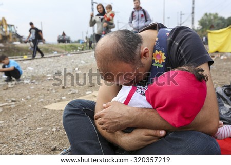 Idomeni, Greece - September 24 , 2015: Hundreds of immigrants are in a wait at the border between Greece and FYROM waiting for the right time to continue their journey from unguarded passages