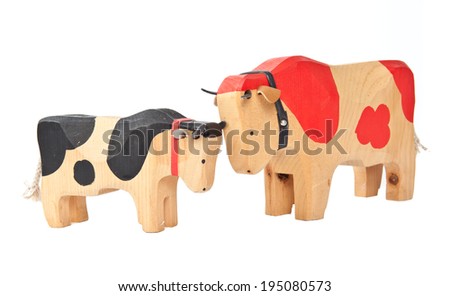 wood cow toy  isolated on white background