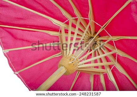 Beautiful red chinese umbrella with bamboo stem