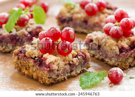 berry tart with fresh red currants, close-up