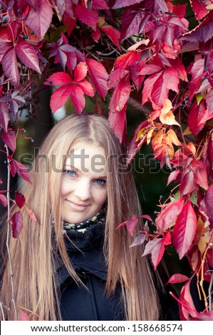 Portrait of the attractive young woman against the nature of fall