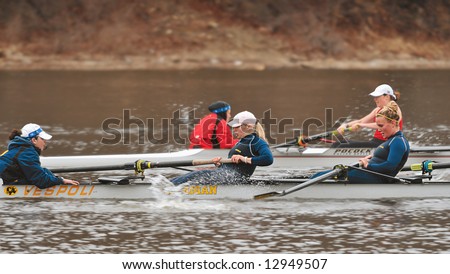 University of Michigan vs University of Louisville - Women\'s Rowing - April 19th, at Minnesota - motion blur and panning
