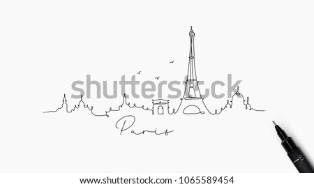 City silhouette paris in pen line style drawing with black on white background