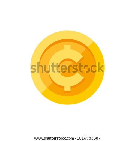 Cent, centavo currency symbol on gold coin, money sign flat style vector illustration isolated on white background