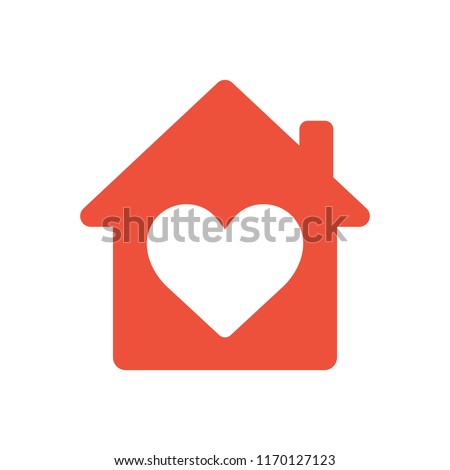 Heart sign in house red icon, love home symbol, vector illustration isolated on white background
