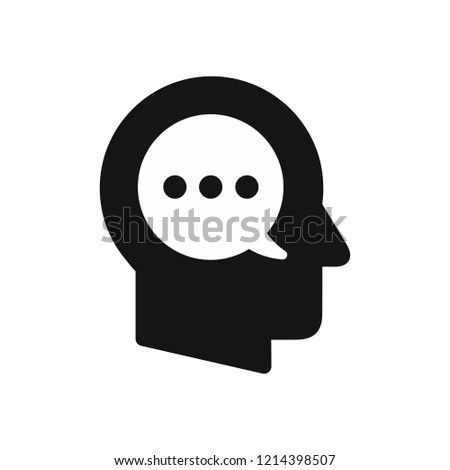 Human head profile with speech bubble symbol, inner monologue, thoughts concept simple black icon, vector illustration isolated on white background