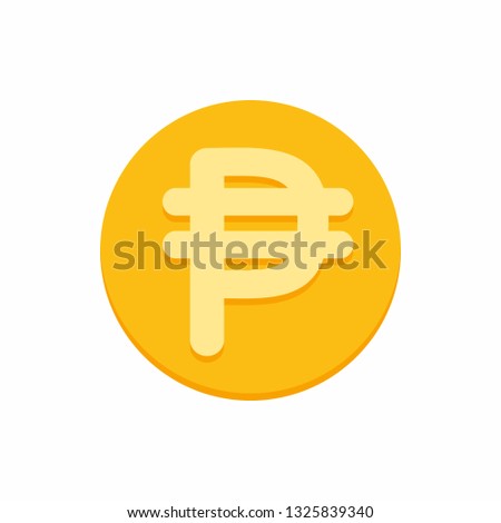 Philippine peso currency symbol on gold coin, money sign flat style vector illustration isolated on white background