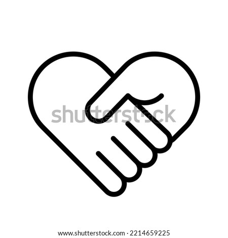 Together hand logo, handshake in the form of heart, simple outline style icon