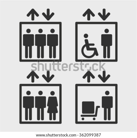 Symbol passenger, freight elevators and lifts for the disabled, set vector icons