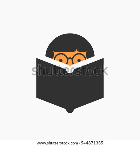 Man with glasses reading a book, vector icon illustration, study, knowledge symbol, bibliophile