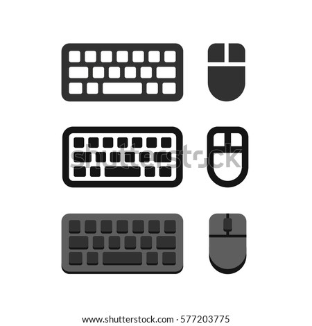 Keyboard and mouse icons flat style set, vector illustration on black background