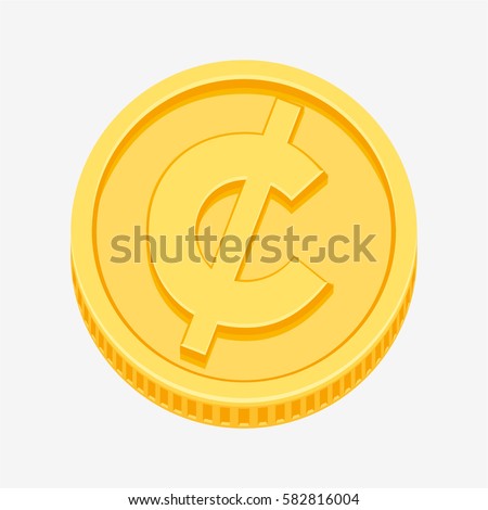 Cent, centavo from US dollar, the Canadian dollar, and the Mexican peso,symbol on gold coin, money sign vector illustration on white background