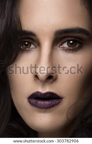 Close up of face. High end retouching beauty portrait of female young girl.