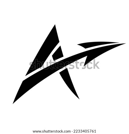 Illustration of Spiky Black Letter A with a Diagonal Arrow isolated on a White Background