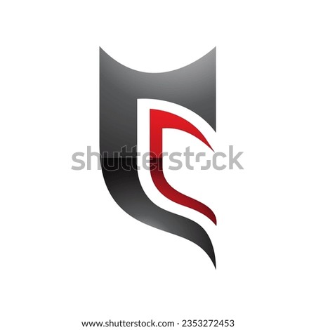 Black and Red Glossy Half Shield Shaped Letter C Icon on a White Background